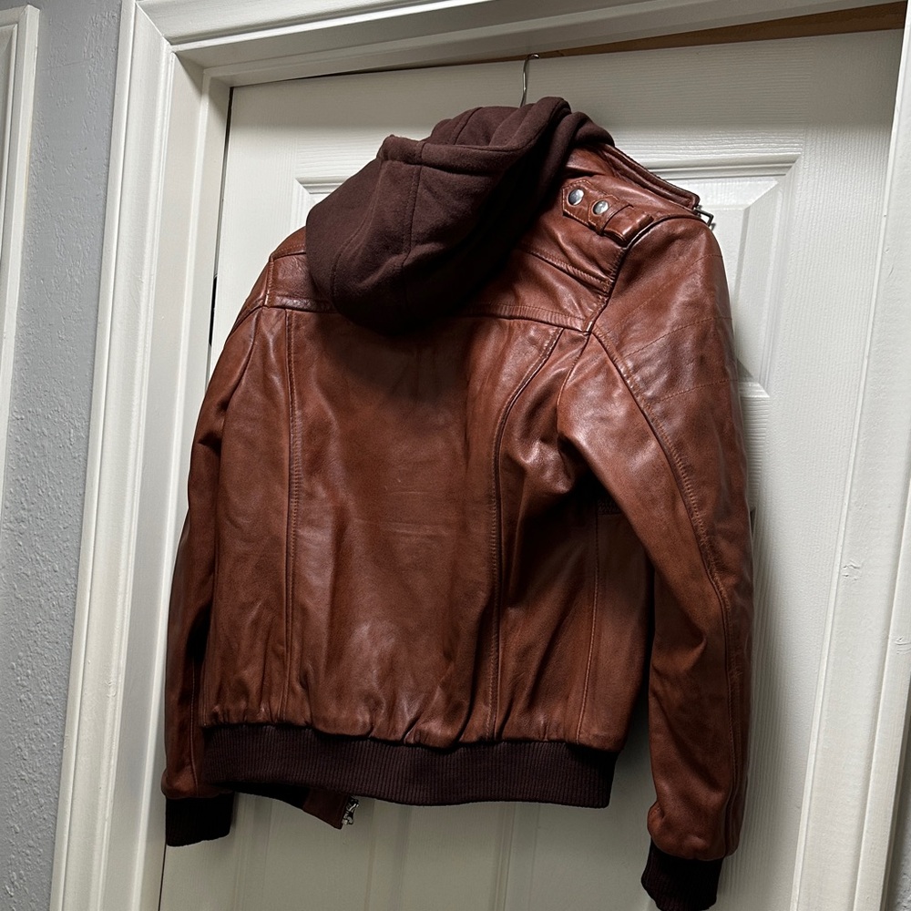 Fj Chestnut Leather Jacket with Hood